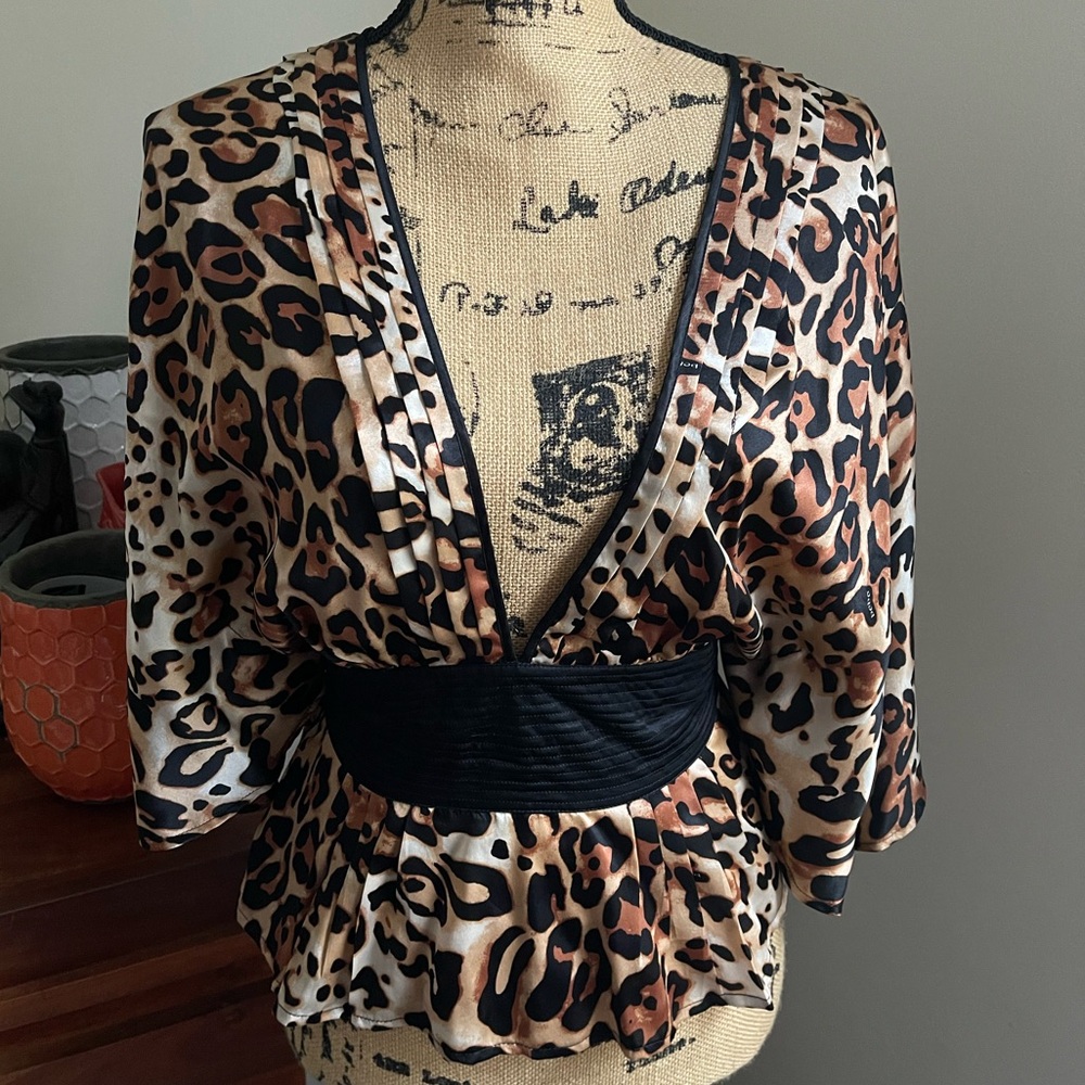 🐆 bebe 100% Silk V-neck Leopard Print Top 🐆